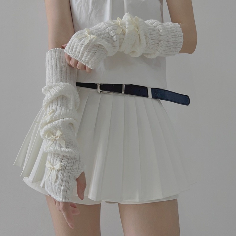 Fingerless Glove Knit - Preppy Slouchy Bow Gestrickte Armwärmer, winddichte