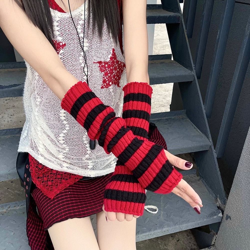 Streetwear Y2K Gestreifte Gest – Fingerless Glove Knit Bewertung und Preis